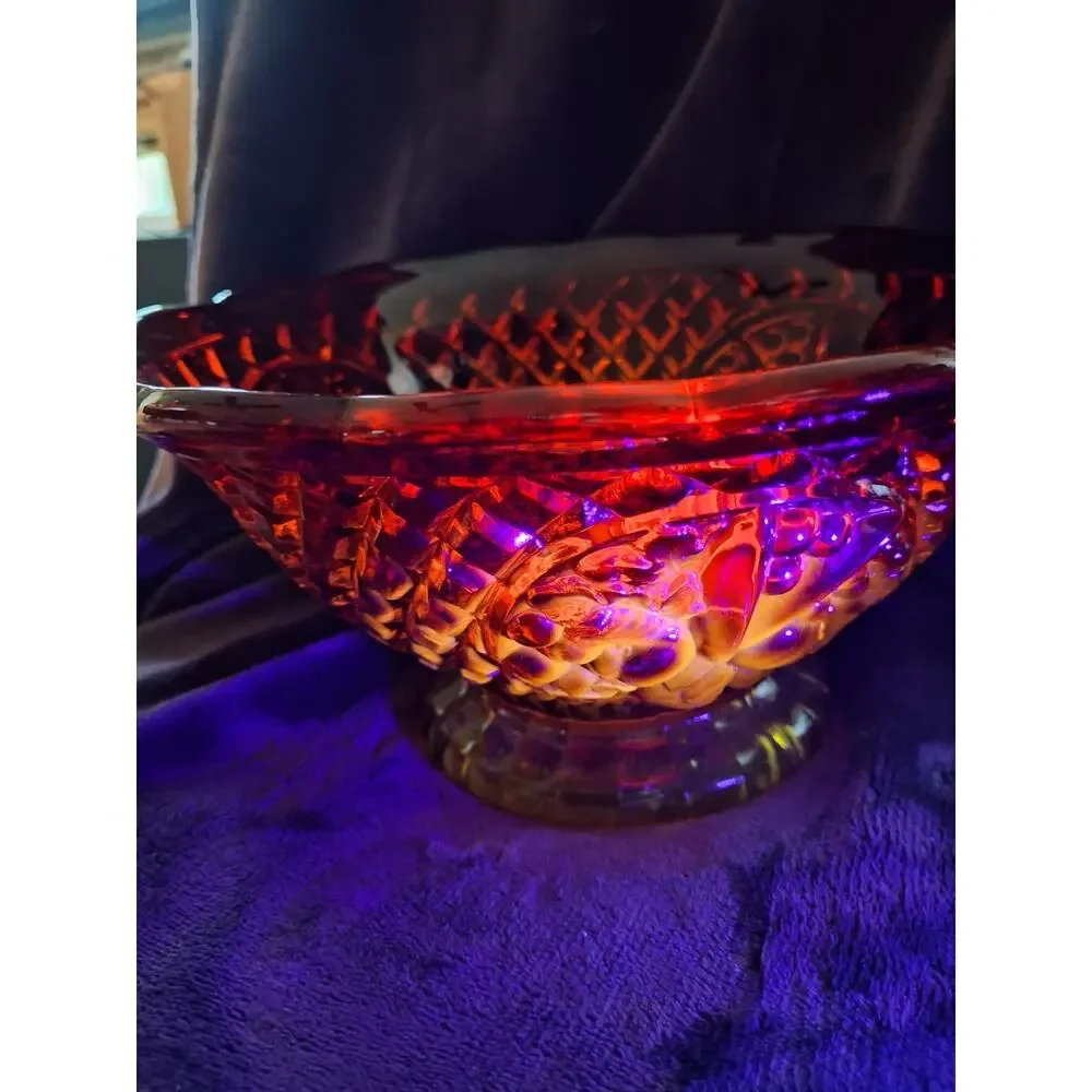 Vintage Amberina Canterbury Sunset Ruby Red Indiana Glass Footed LargeFruit Bowl